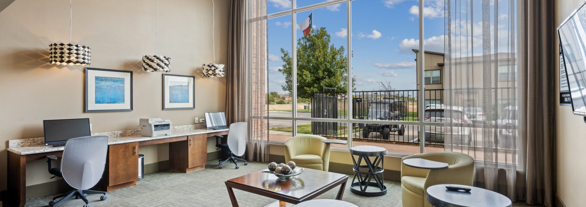 the lobby of a hotel with a large window at The  BLVD